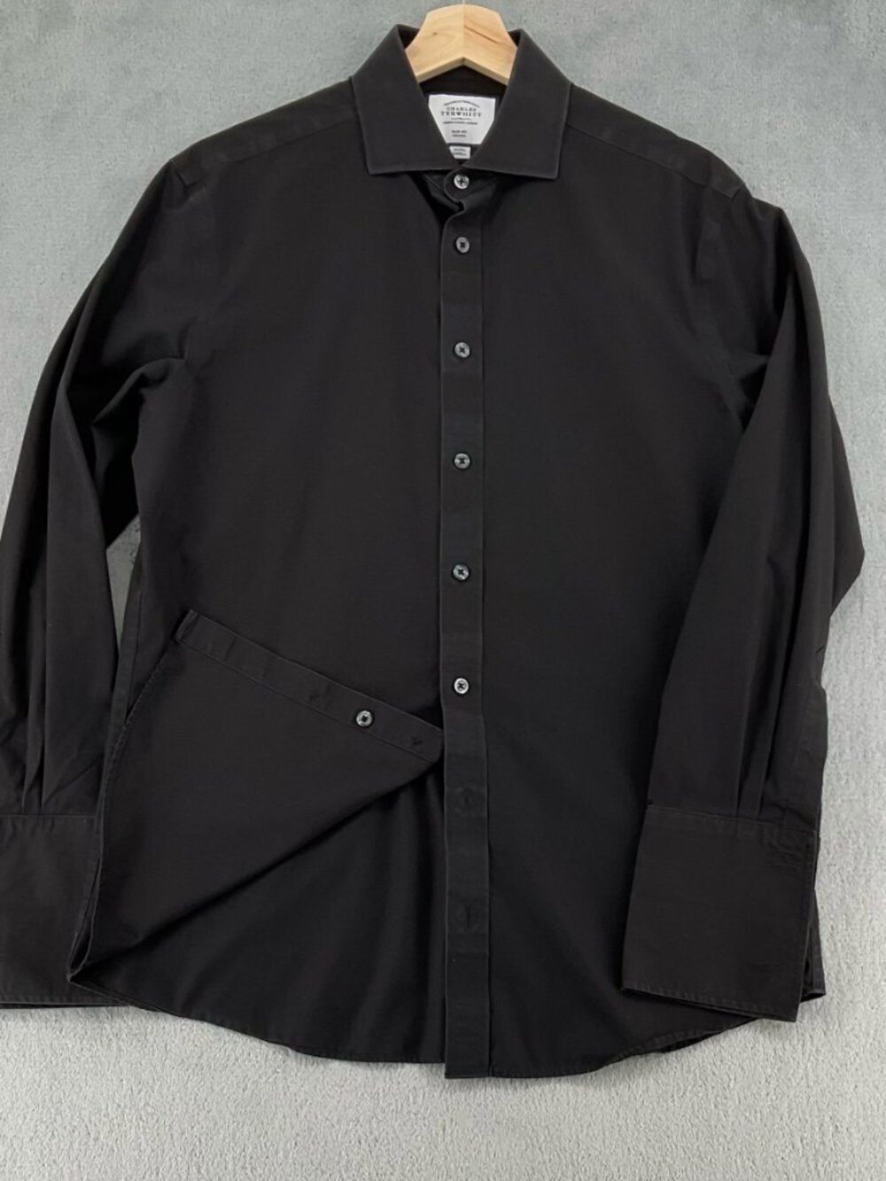 Charles Tyrwhitt Men’s Black Slim Fit Non-Iron Dress Shirt 16/33 French Cuff